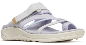Light purple sandal with toe loop, wide strap, and ivory midsole.