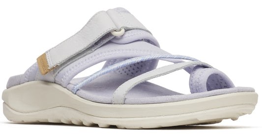 Light purple sandal with toe loop, wide strap, and ivory midsole.