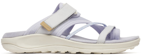 A light-purple sandal with an adjustable strap and thick sole.