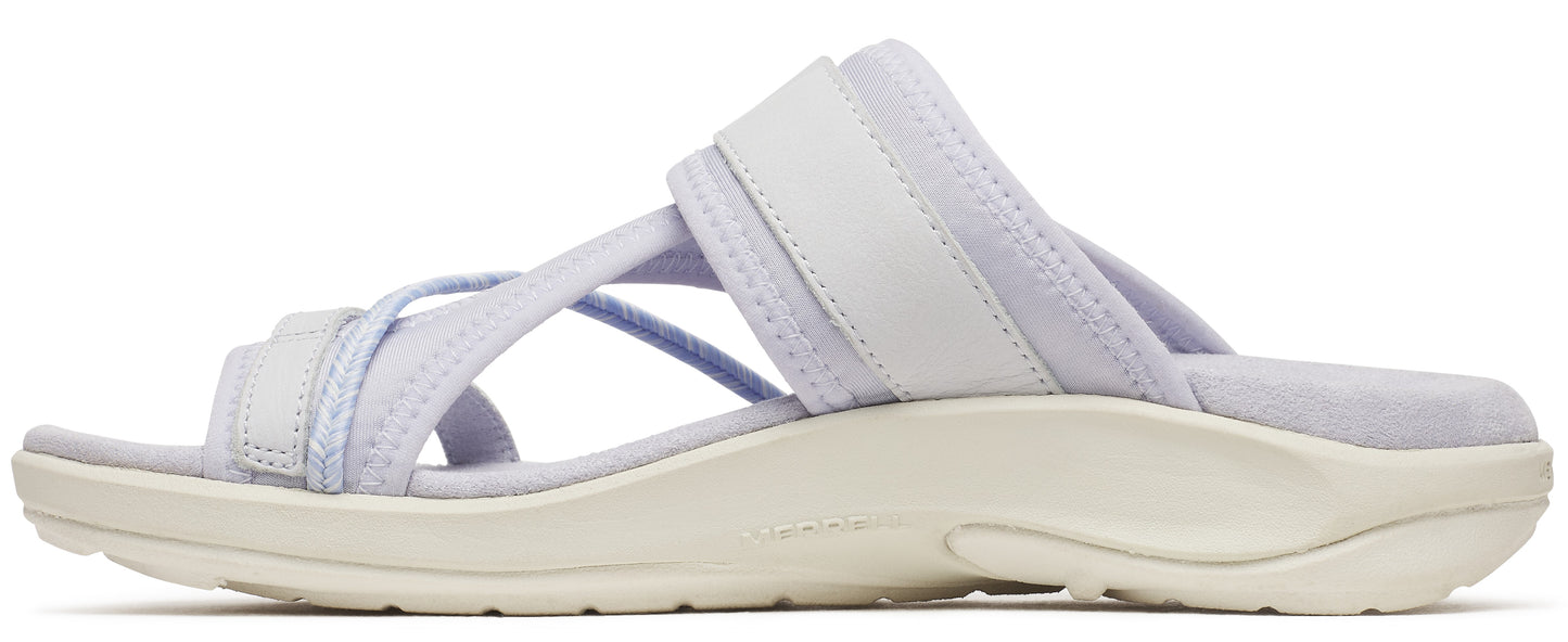 A light purple slide sandal with multiple straps.