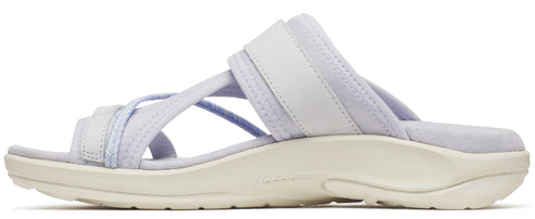 A light purple slide sandal with multiple straps.
