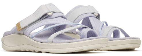 Two white sandal-style shoes with Velcro straps and toe loops.