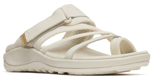 A women's sandal with toe loop, hook-and-loop adjustable strap, and a contoured footbed.