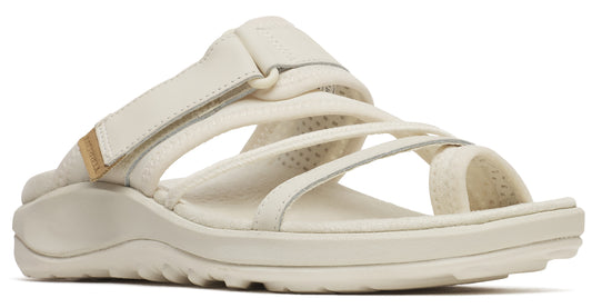 A women's sandal with toe loop, hook-and-loop adjustable strap, and a contoured footbed.
