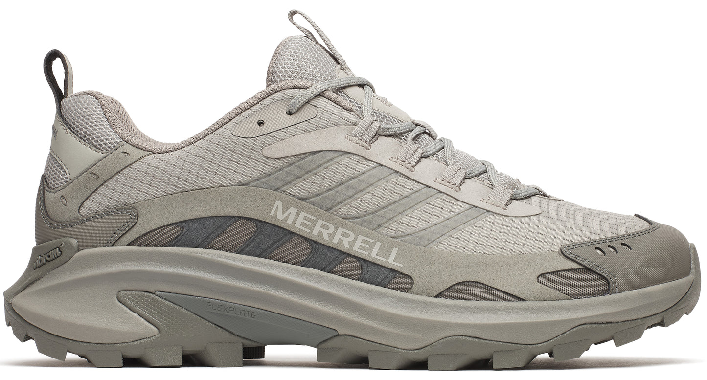 Grey hiking shoe with thick lug sole and MERRELL logo.