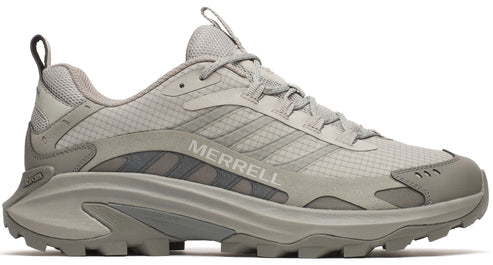 Grey hiking shoe with thick lug sole and MERRELL logo.
