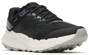 A low-profile running shoe with a black mesh upper, a thick white midsole, and a gray outsole.