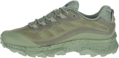 A running shoe with a green upper and midsole.