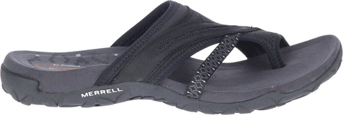 A black sandal with toe loop.