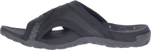 Black slide sandal with a thick strap and textured sole.