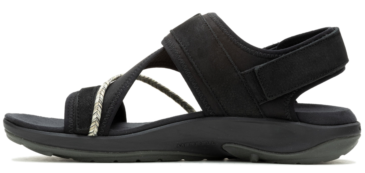A black sandal with adjustable straps.