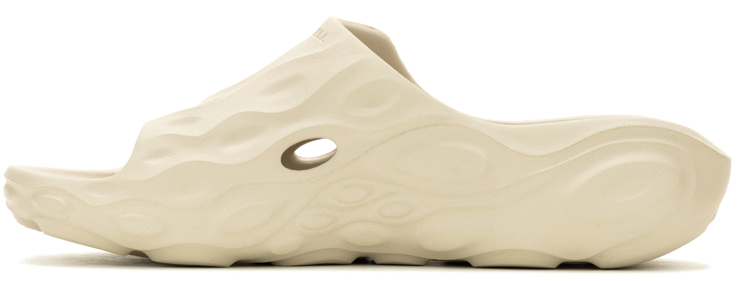Beige slide sandal with side perforation.