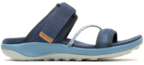 Blue sandal with two straps and a blue sole.