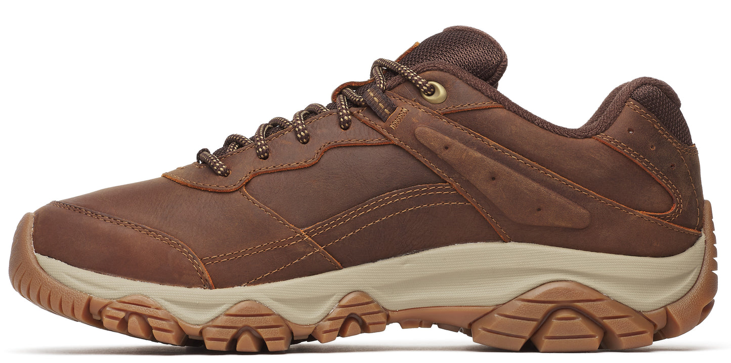 A brown shoe with a thick, tan sole and brown laces.