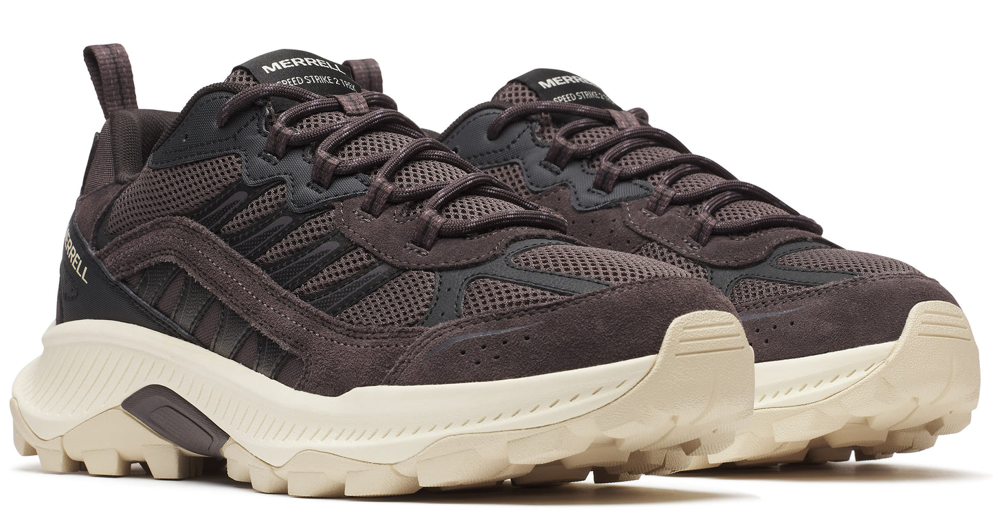 Pair of athletic shoes in suede and mesh, featuring black accents, chunky off-white soles, and round laces.
