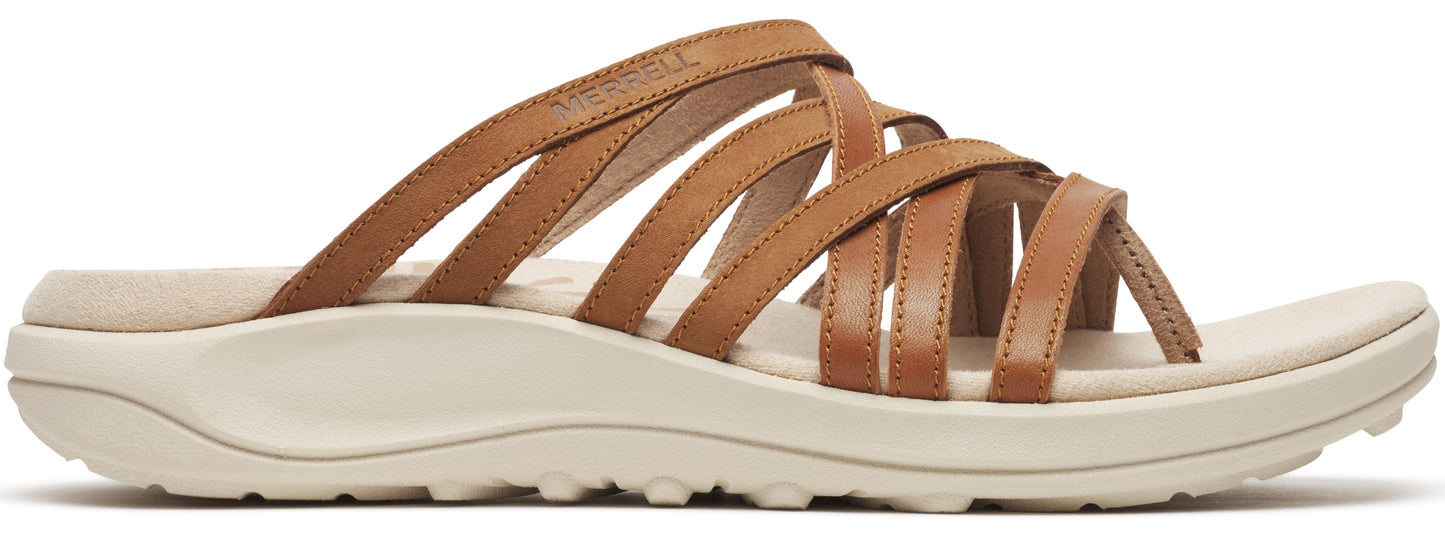 Tan sandal with multiple straps.