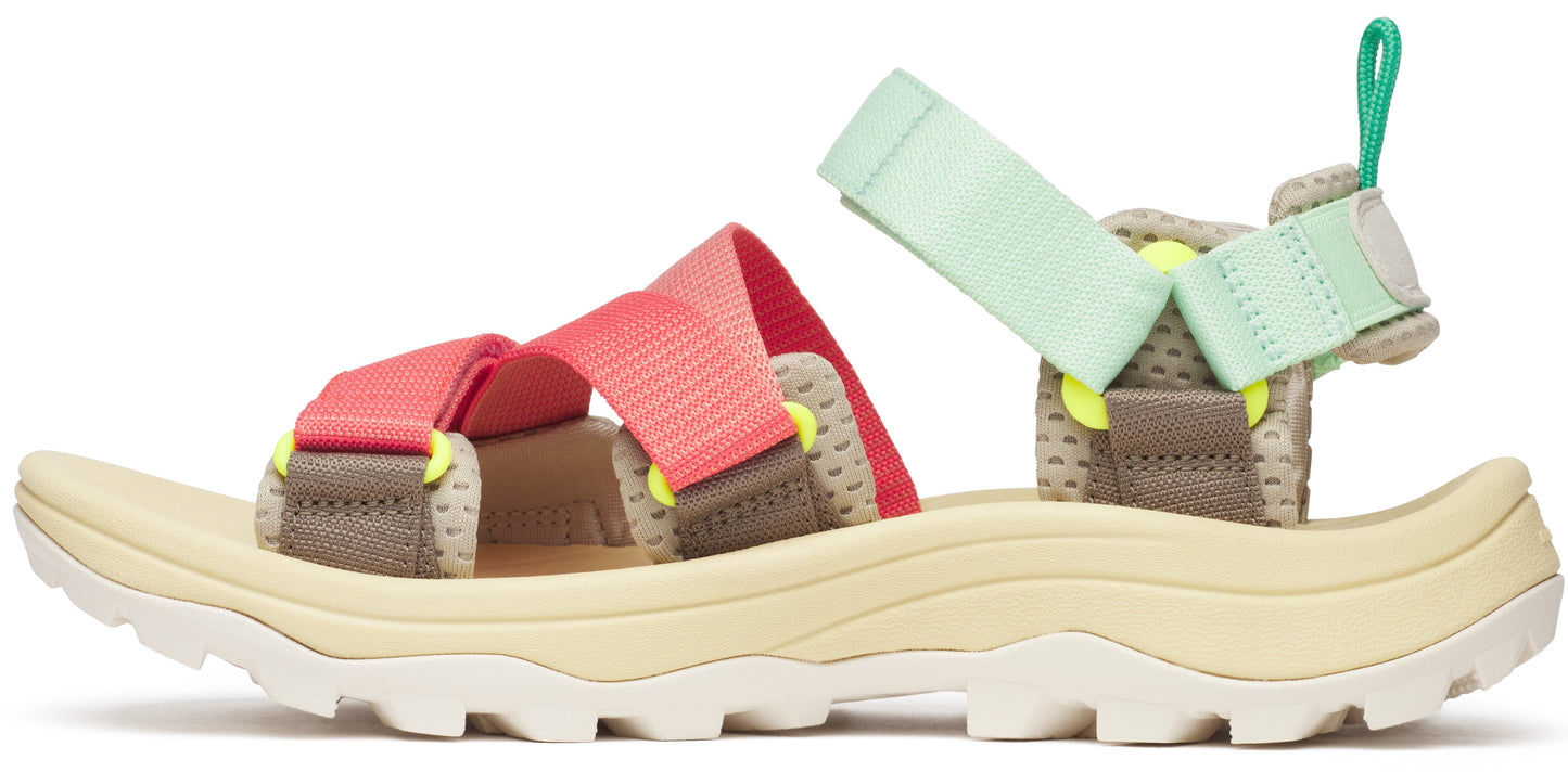 Sandals with pastel straps and beige soles.