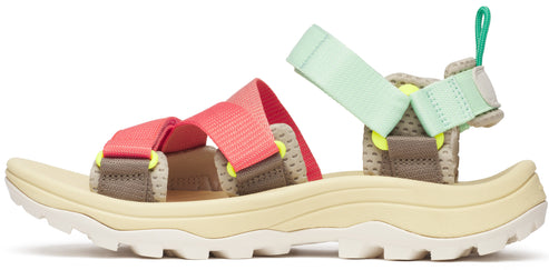 Sandals with pastel straps and beige soles.