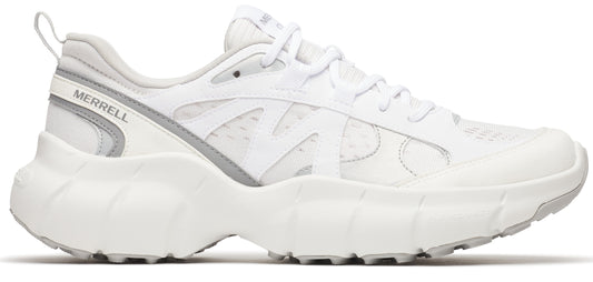 A white sneaker with the text "MERRELL" on the side.