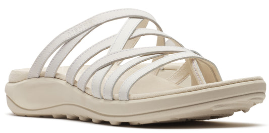 White sandal with multiple straps.