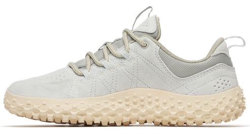 Light grey sneaker with textured sole, lace-up closure, and heel tab.