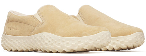 Slip-on beige shoes with thick, textured soles.