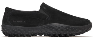 A black slip-on shoe with a thick, lugged sole and MERRELL branding.