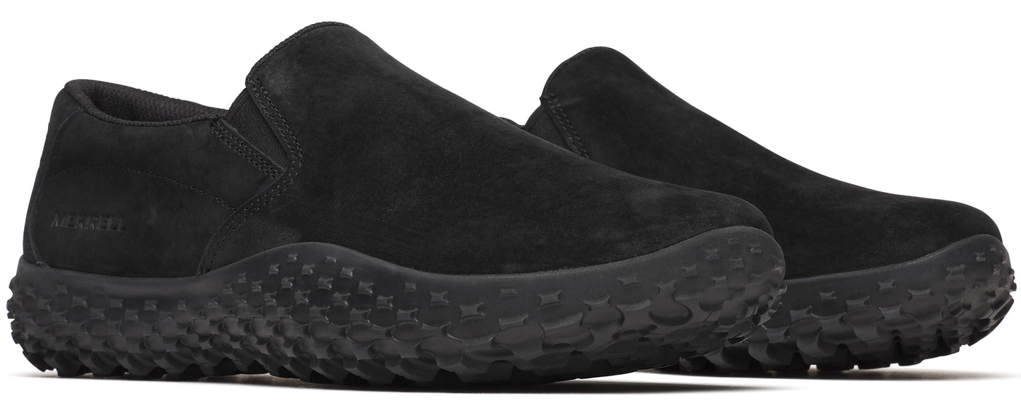 A pair of black, slip-on shoes with thick, textured soles.
