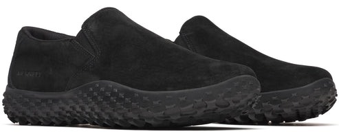 A pair of black, slip-on shoes with thick, textured soles.