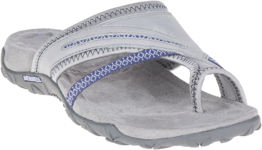 Grey toe-ring style sandal with blue accents.