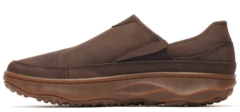 Brown slip-on shoe with a thick sole.