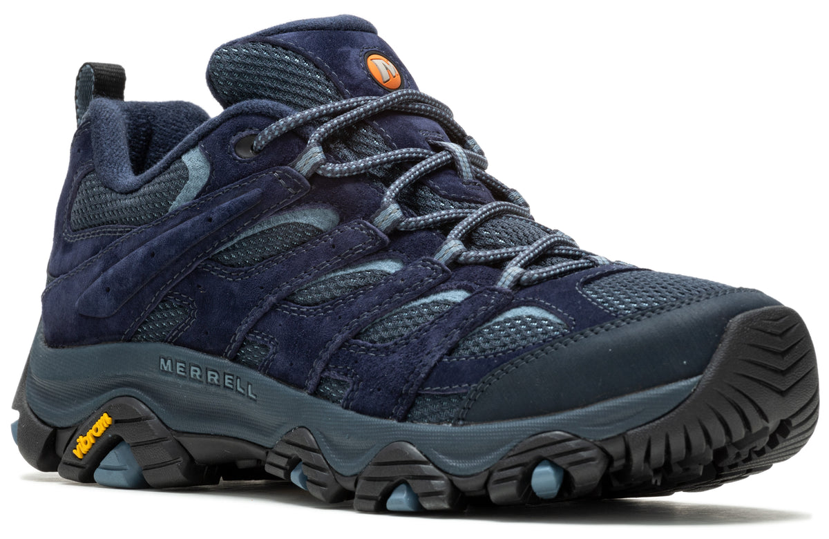 Navy blue hiking shoe with a lugged Vibram sole and lace-up closure.