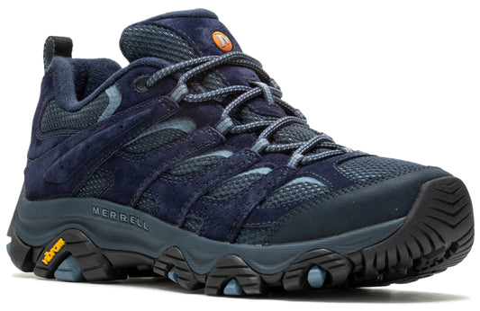 Navy blue hiking shoe with a lugged Vibram sole and lace-up closure.