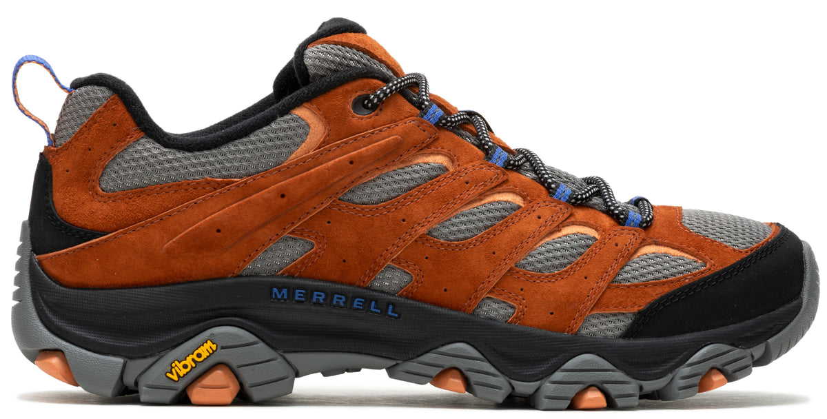 Low cut hiking shoe, brown upper with gray mesh, black midsole and gray outsole.