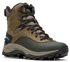 High cut hiking boot in brown and black with patterned laces