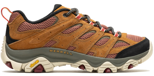 A brown hiking shoe with a dark grey midsole and white outsole.