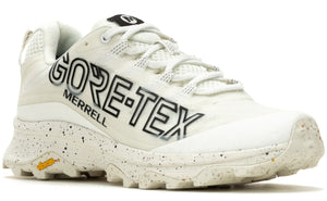 A white GORE-TEX sneaker with a speckled sole.