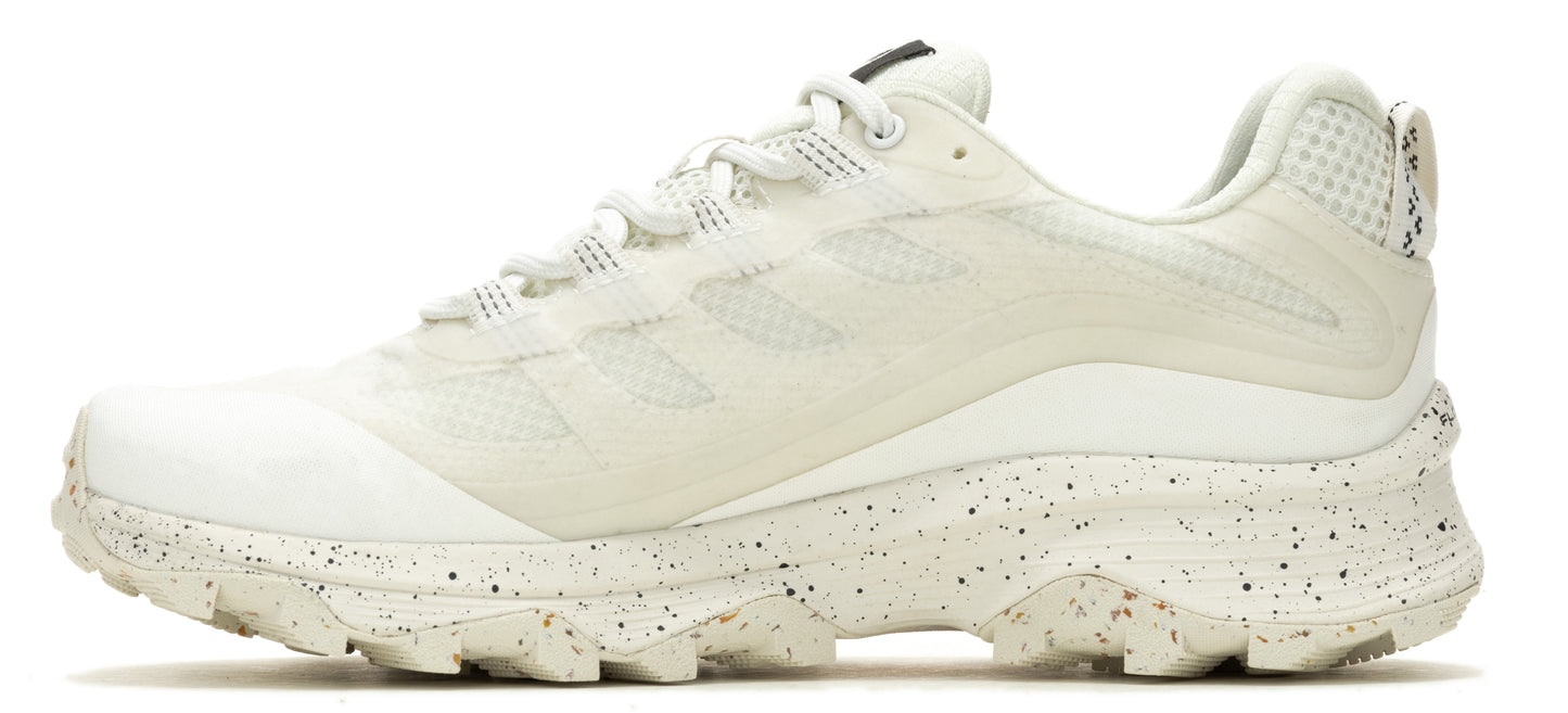 A speckled white athletic shoe.