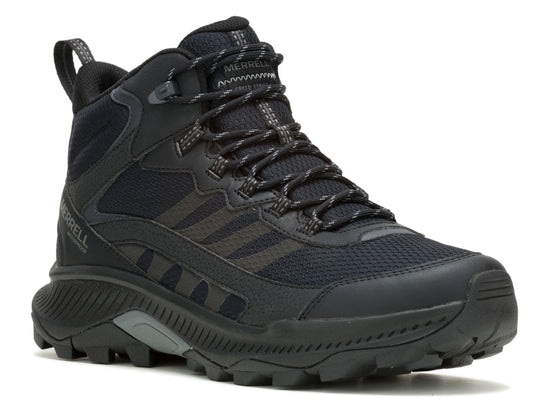 Black hiking boot with laces.