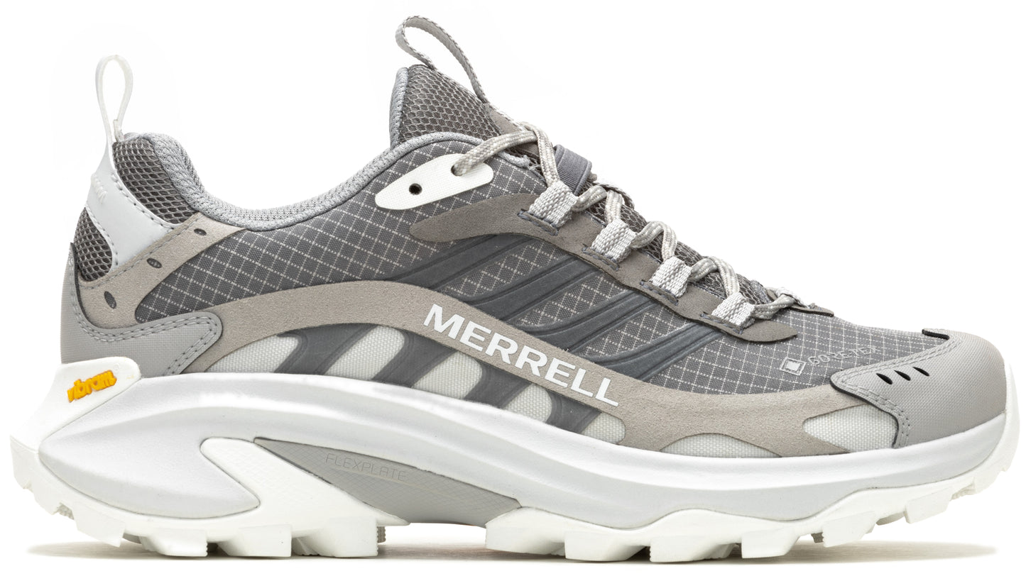 Grey athletic shoe with a white sole and visible MERRELL text.