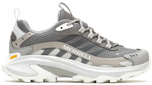Grey athletic shoe with a white sole and visible MERRELL text.