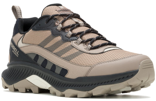Low-top hiking shoe with brown and black accents, lace-up closure, and a rugged sole.