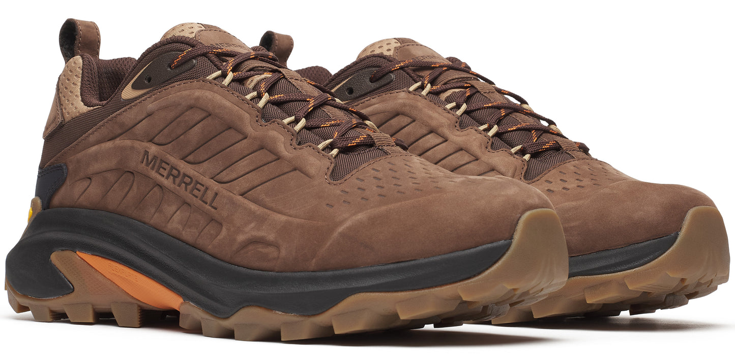 Pair of brown athletic shoes with black midsoles and lugged outsoles.