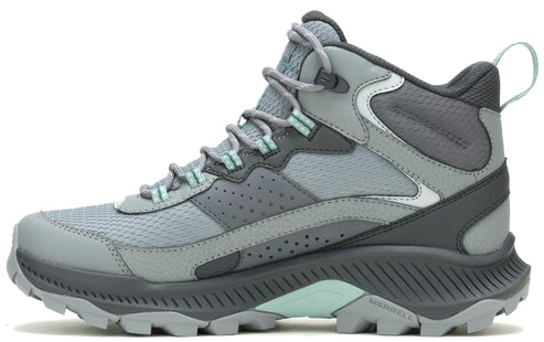 Gray hiking boot with a light green accent and a rugged sole.