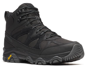 Black hiking boot with high ankle support, lace-up closure, and a thick, lugged sole.