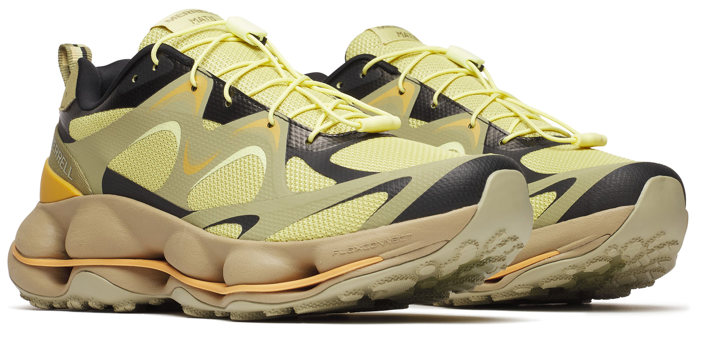 A pair of green and brown athletic shoes.