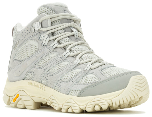Light gray hiking boot with a white sole.
