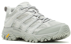Gray hiking shoe with laces and a vibram sole, marked "Merrell".