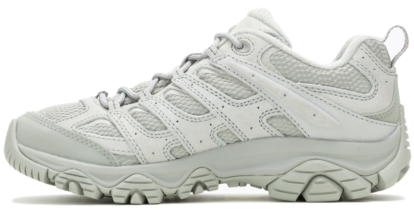 A light gray hiking shoe with a lugged sole and lace-up closure.