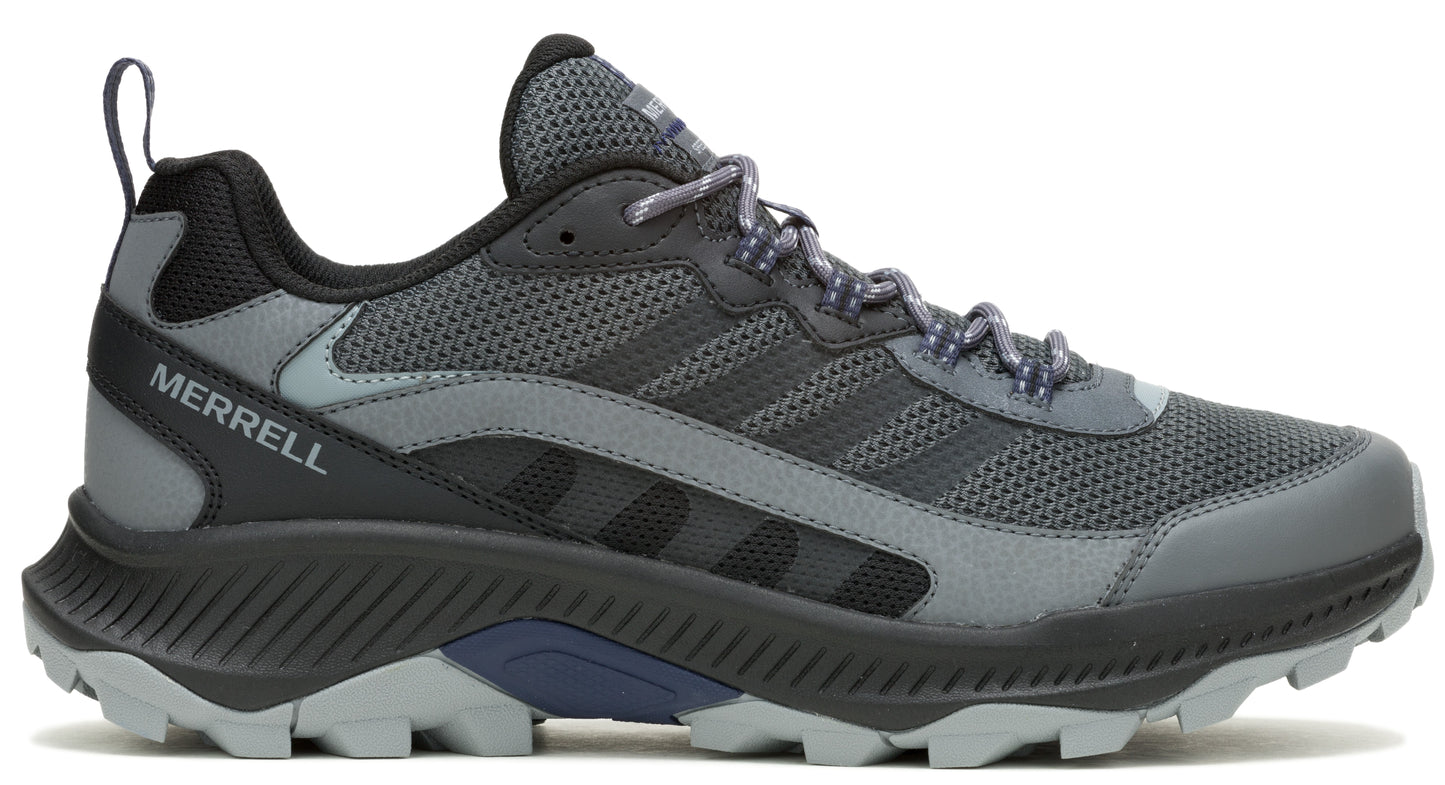 Black and gray hiking shoe with "MERRELL" visible on the side.